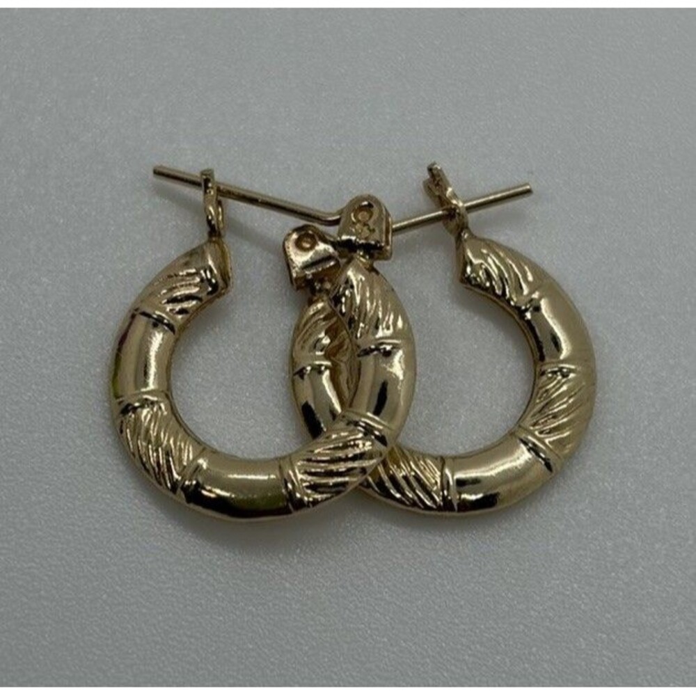 14k Yellow Gold Bamboo Style Small Hoop Earrings Vintage Cute!